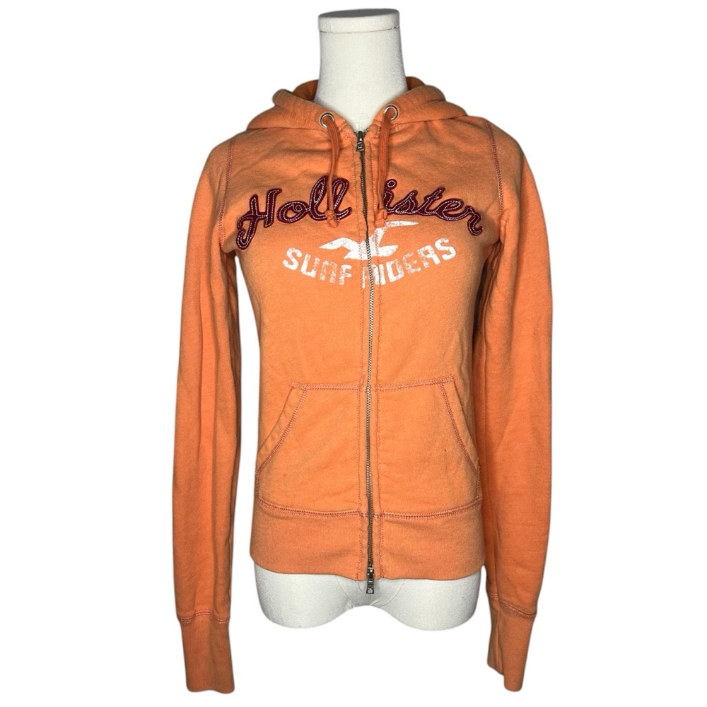 Y2K Vintage Hollister Surf Riders Orange Spellout Full Zip Up Hoodie Sweatshirt